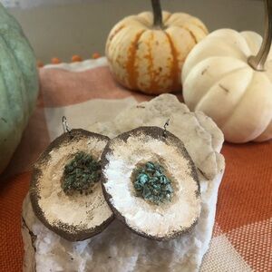 Handmade leather earrings. Turquoise painted leather